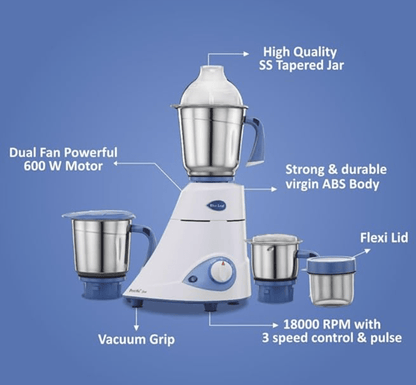 ப்ரீத்தி ப்ளூ லீஃப் சில்வர் 600-வாட் மிக்சர் கிரைண்டர் 