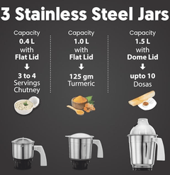 Preethi Eco Plus MG 157 mixer grinder, 750 watt, 4 jars includes Super Extractor juicer Jar , White-2