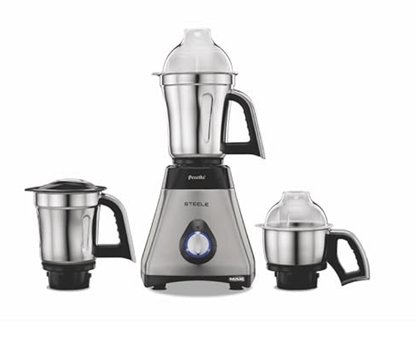 Preethi Steele Max MG-212 mixer grinder, 750 watt, Silver/Black, 3 Jars, Vega W5 motor with 2yr Guarantee & Lifelong Free Service