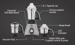 Preethi Steele Max MG-212 mixer grinder, 750 watt, Silver/Black, 3 Jars, Vega W5 motor with 2yr Guarantee & Lifelong Free Service-2