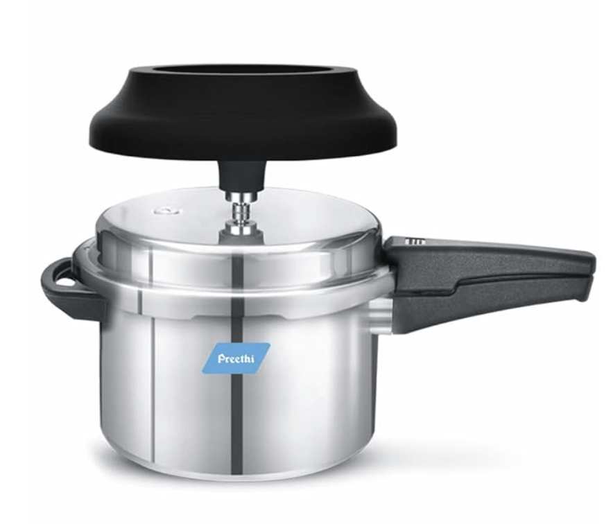 Preethi Aluminium Outer Lid 5 Litre Pressure Cooker with Spill Splash Shield For Zero Spill and Zero Splash (Induction Base)