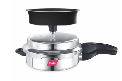 Preethi Stainless Steel Outer Lid 3 Litre Pressure Cooker with Spill Splash Shield For Zero Spill and Zero Splash (Induction Base)