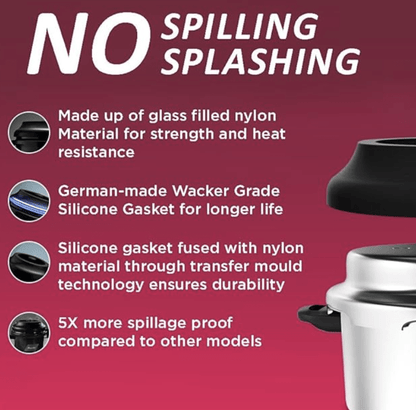 Preethi Stainless Steel Outer Lid 3 Litre Pressure Cooker with Spill Splash Shield For Zero Spill and Zero Splash (Induction Base)