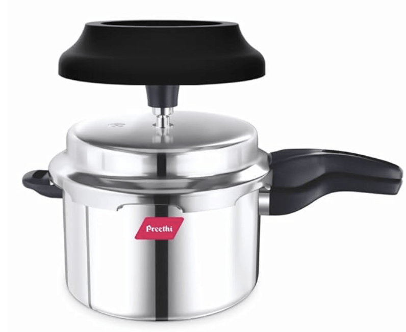Preethi Stainless Steel Outer Lid 5 Litre Pressure Cooker with Spill Splash Shield For Zero Spill and Zero Splash (Induction Base)
