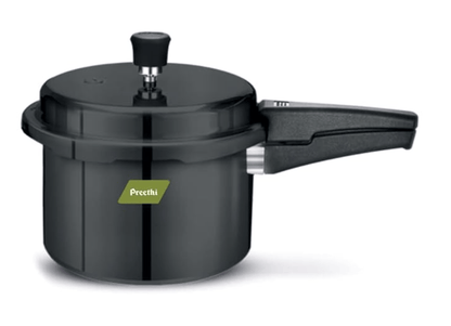 प्रीति हार्ड एनोडाइज्ड इंडक्शन बेस आउटर लिड प्रेशर कुकर 5 लीटर, ग्रे 