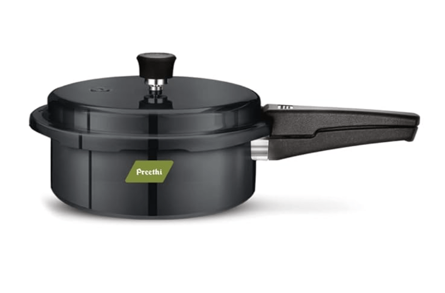 प्रीति हार्ड एनोडाइज्ड इंडक्शन बेस आउटर लिड प्रेशर कुकर 2 लीटर, ग्रे 