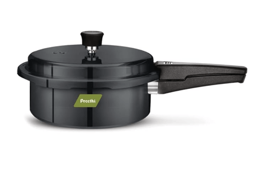 प्रीति हार्ड एनोडाइज्ड इंडक्शन बेस आउटर लिड प्रेशर कुकर 2 लीटर, ग्रे 