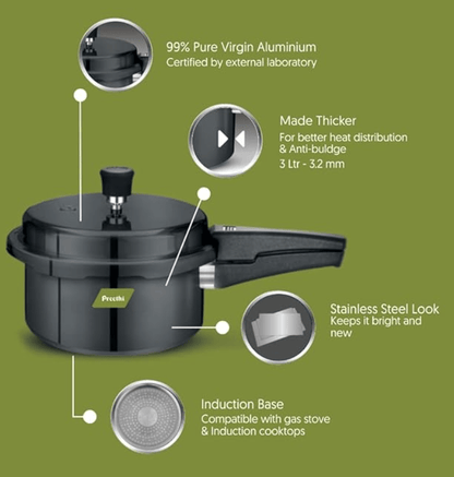 Preethi Hard Anodized Induction Base Outer Lid Pressure Cooker 3 Litres