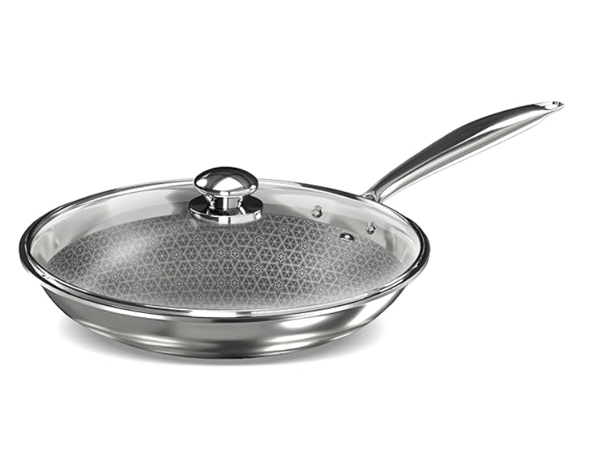 Preethi Diva Collection Triply Stainless Steel Fry Pan with API Technology, 26 cm, Gas & Induction Compatible, with Glass Lid, Metal Spatula Friendly with 5 Year Product Warranty