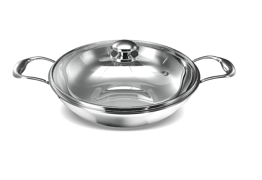‎Preethi Metallica Collection Triply Stainless Steel Kadai with Glass Lid, 28 cm, Gas & Induction Compatible, Metal Spatula Friendly with 5 Year Product Warranty