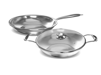 ‎Preethi Metallica Collection Triply Stainless Steel set, 26 cm Kadai with Glass Lid, 26 cm Fry Pan, Gas & Induction Compatible, Metal Spatula Friendly with 5 year product warranty