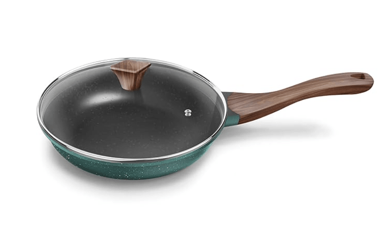 ‎Preethi Artistic Collection Die Cast Non Stick Fry Pan, 24 cm,with Glass Lid, 5 Star Non Stick Effect, Cook & Serve, Ocean Green-1