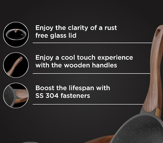 ‎Preethi Artistic Collection Die Cast Non Stick Fry Pan, 24 cm,with Glass Lid, 5 Star Non Stick Effect, Cook & Serve, Earthy Brown