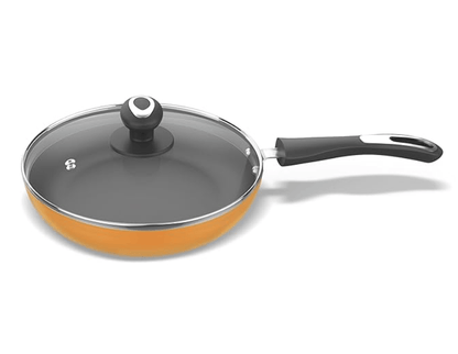 ‎Preethi Dura Collection Non Stick Fry Pan, 26 cm, with Glass Lid, Gas & Induction Compatible, 5 Star Non Stick Effect, Turmeric Yellow