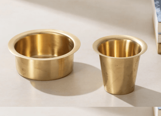 பித்தளை காபி டபரா - 6 கிண்ணங்களுடன் கூடிய பித்தளை காபி டம்ளர் 