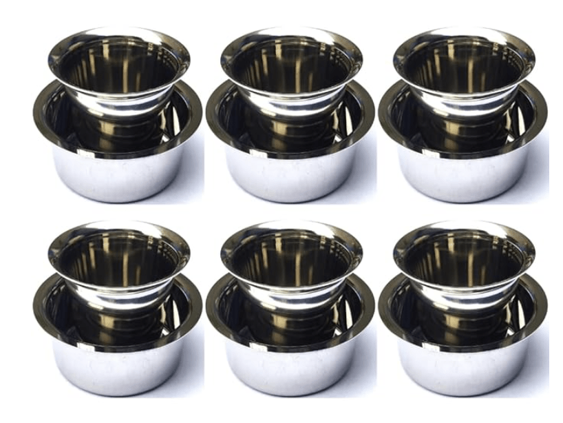 6 Set Stainless Steel Solid Dabara Set | South Indian Dabara with Tumbler Set | Filter Coffee Glass Dawara | Serving Drinkware - Coffee & Tea Glass | Tumbler 130ml & Dabara 130ml - 6 Set