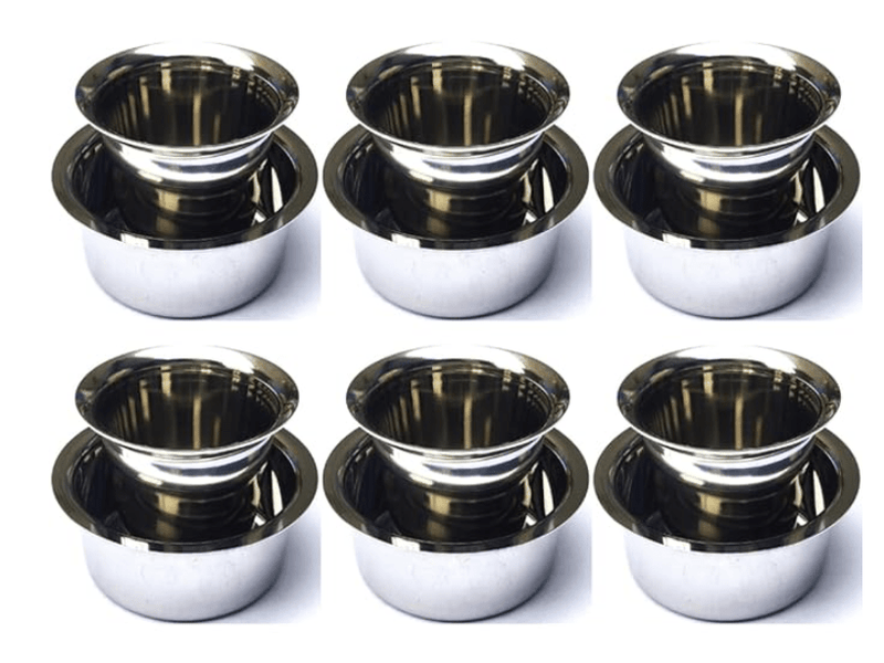 6 Set Stainless Steel Solid Dabara Set | South Indian Dabara with Tumbler Set | Filter Coffee Glass Dawara | Serving Drinkware - Coffee & Tea Glass | Tumbler 130ml & Dabara 130ml - 6 Set-1