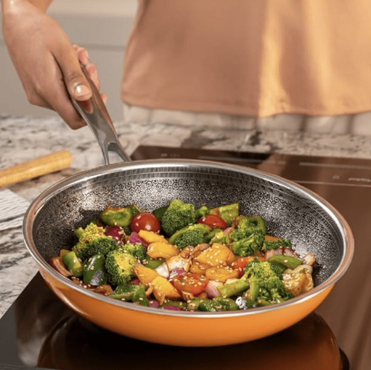 ARTTDINOX Vida Stainless Steel Triply Frypan with Lid | 24 cm | 1.8 LTR | Etched nonstick (PTFE) | Rivetless Handle | Gas &amp; Induction Base | 7 Yrs Warranty | Jindal Stainless