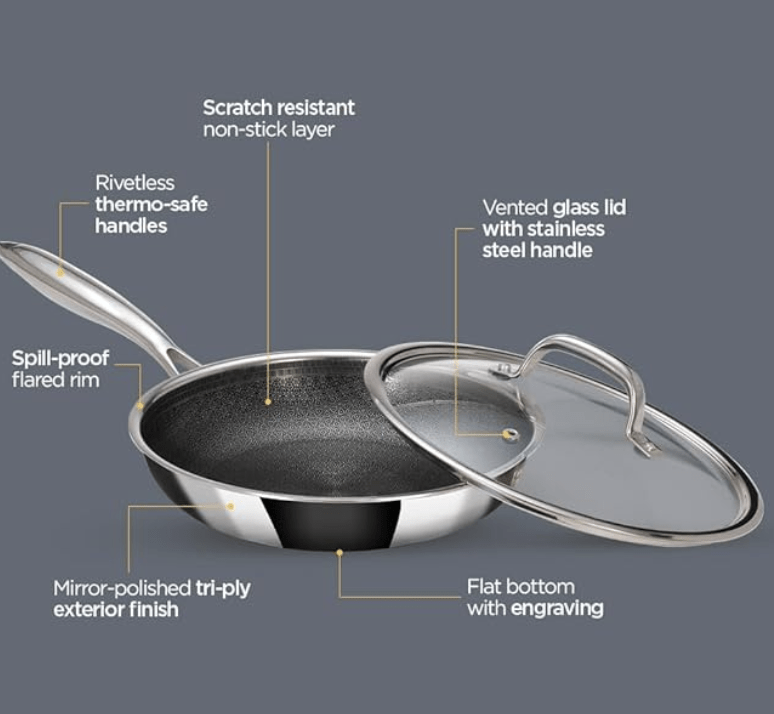 ARTTDINOX Stellar Stainless Steel Triply Frypan with Lid | 24 cm | 1.8 LTR | Etched nonstick | Rivetless Handle | Induction & Gas Base | 7 Yrs Warranty | Jindal Stainless-2