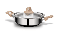 ARTTDINOX Timber Stainless Steel Triply Kadhai with Glass Lid | 22 cm | 2.1 LTR | Wood Finished Handle | Gas & Induction Base | 7 Yrs Warranty | Jindal Stainless-1