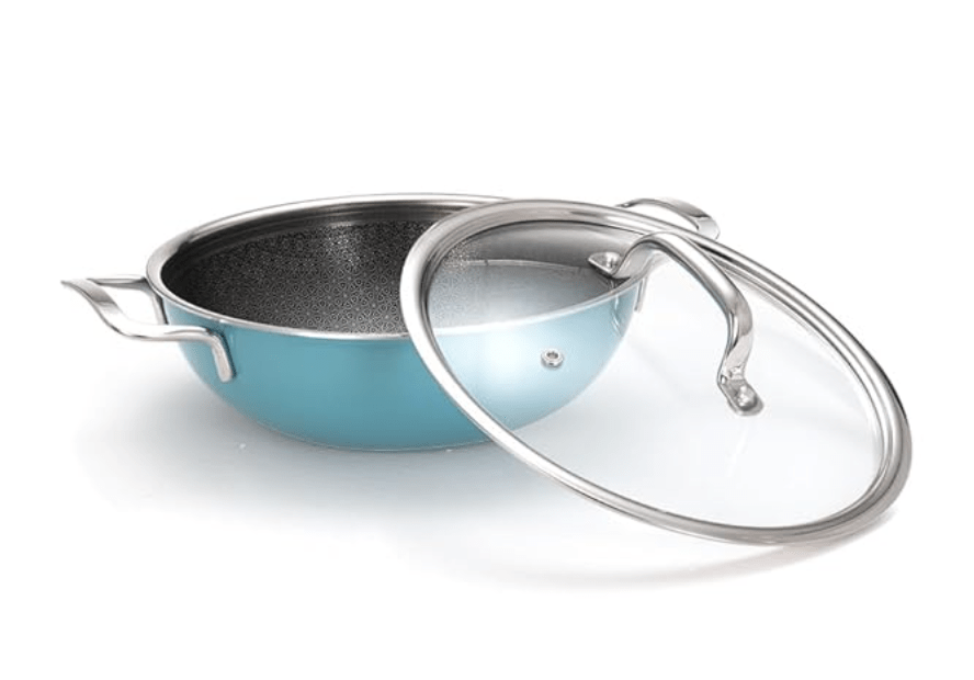 ARTTDINOX Vida Stainless Steel Triply Kadhai with Glass Lid | 24 cm | 2.7 LTR | Etched nonstick | Rivetless Wired Double Handles | Induction & Gas Base | 7 Yrs Warranty | Jindal Stainless