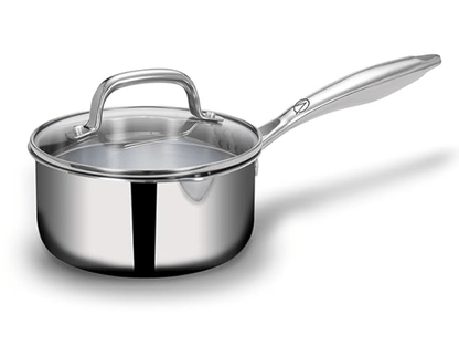 ARTTDINOX Stellar Stainless Steel Triply Saucepan with Glass Lid | 16 cm | 1.5 LTR | Rivetless Handle | Gas & Induction Base | Jindal Stainless