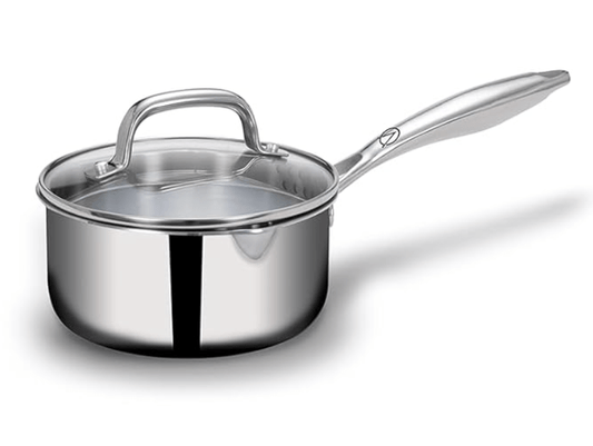 ARTTDINOX Stellar Stainless Steel Triply Saucepan with Glass Lid | 16 cm | 1.5 LTR | Rivetless Handle | Gas & Induction Base | Jindal Stainless