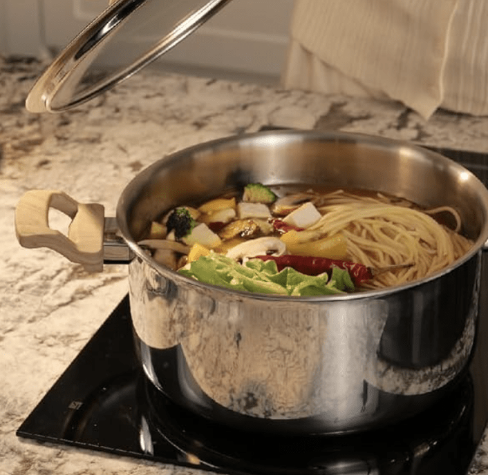 ARTTDINOX Timber Stainless Steel Triply Pot with Glass Lid for Biryani | Pulao | Halwa | Curries | 20 cm | 3 LTR | Wood Finished Handle | Induction & Gas Base | 7 Yrs Warranty | Jindal Stainless