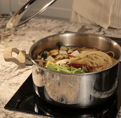 ARTTDINOX Timber Stainless Steel Triply Pot with Glass Lid for Biryani | Pulao | Halwa | Curries | 20 cm | 3 LTR | Wood Finished Handle | Induction & Gas Base | 7 Yrs Warranty | Jindal Stainless