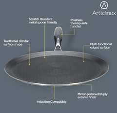 ARTTDINOX Stellar Stainless Steel Triply Non Stick Tawa | 28 cm | Etched nonstick | Rivetless Double Wired Handle | Gas & Induction Base | 7 Yrs Warranty | Jindal Stainless-2