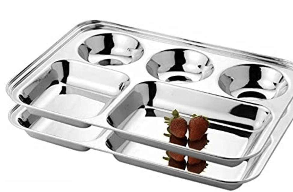 Stainless Steel Partition Plate 5 in1 / Bhojan Thali/Dinner Plate Set of 2