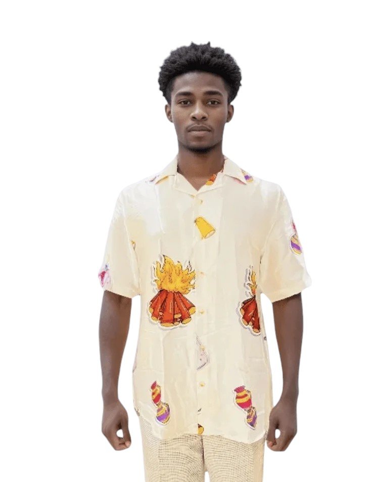Mens Printed Party White Shirt Retro Men-1