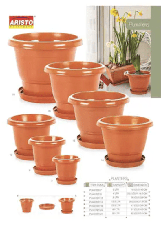 Aristo Gamla Pots With Bottom Plates | Garden Planters With Drain Holes for Home Plants | Outdoor Balcony Flower Pots | Drip Tray Pots | Plastic Pots With Drainage Holes
