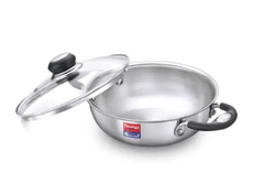 Prestige Tri Ply Splendor Stainless Steel Gas and Induction Compatible Kadai with Glass Lid (Silver)-1