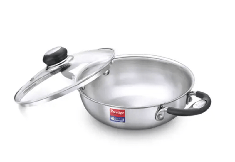 Prestige Tri Ply Splendor Stainless Steel Gas and Induction Compatible Kadai with Glass Lid (Silver)-1