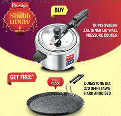 Prestige 3.5 L Tri-Ply Svachh Inner Lid Pressure Cooker and Durastone Hard Anodised 6 Layer Non-Stick Omni Tawa, 27 cm (Black)-1