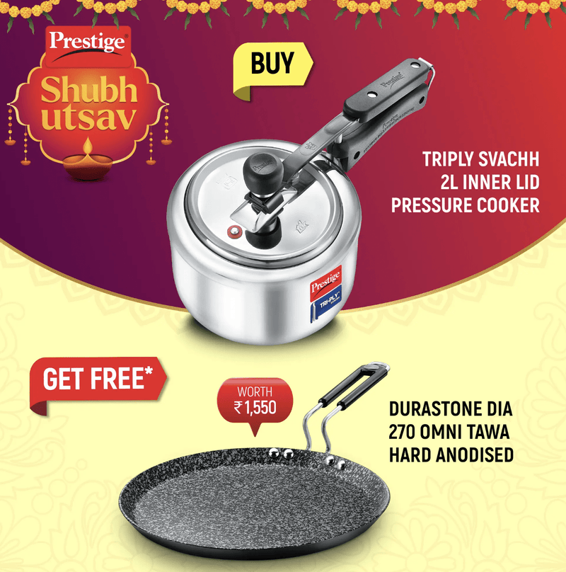 Prestige 2 L Tri-Ply Svachh Inner Lid Pressure Cooker and Durastone Hard Anodised 6 Layer Non-Stick Omni Tawa, 27 cm (Black)-1