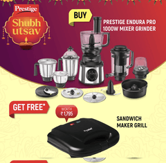 Prestige Endura Pro 1000W Mixer Grinder with 6 Jars & 6 accessories and Sandwich Toasters With fixed Grill Plate, PGMFB-1