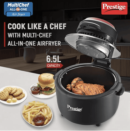 Prestige Multi-Chef All-in-One Air Fryer |80% less Oil Consumption|6.5L Capacity |1200 Watts Power|Airfry,Oven, Toast, Grill|See Through Lid|Advance Digital Display|Even Heat Distribution|Black