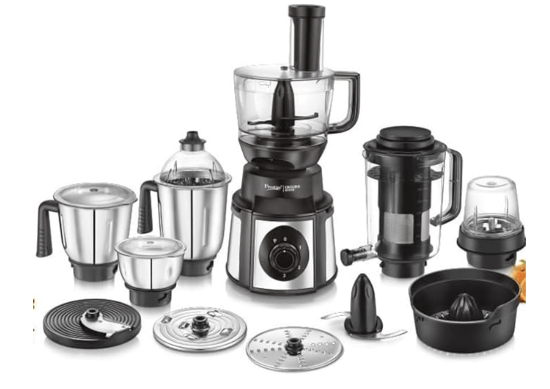 Prestige Endura Pro 1000W Multi Functional Mixer Grinder With Ball Bearing Technology|6 Jars With Food Processing Attachments |14 Different Functionalities|Black & Silver - 1000 Watts