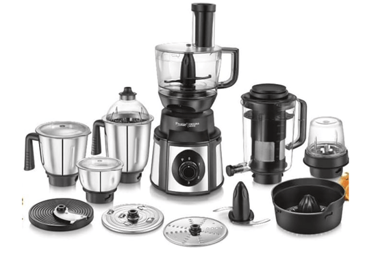 Prestige Endura Pro 1000W Multi Functional Mixer Grinder With Ball Bearing Technology|6 Jars With Food Processing Attachments |14 Different Functionalities|Black & Silver - 1000 Watts