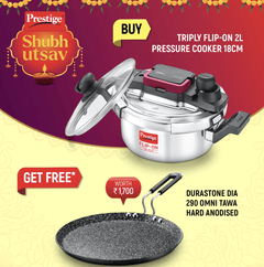 PRESTIGE FLIP-ON TRI-PLY STAINLESS STEEL PRESSURE COOKER 2 L 180m WITH GLASS LID and Durastone Hard Anodised 6 Layer Non-Stick Omni Tawa, 29 cm (Black)-1