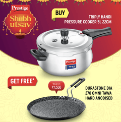 Prestige Svachh Tri-Ply Handi Pressure Cooker 5 Litre and Durastone Hard Anodised 6 Layer Non-Stick Omni Tawa, 27 Cm (Black)-1
