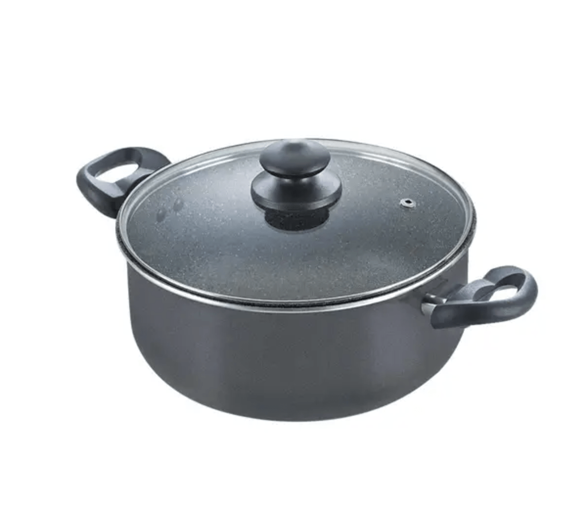 Prestige Omega Deluxe Granite Non-stick Round Base Sauce Pan with Glass Lid (Black)24cm