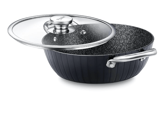 Prestige Durastone Hard Anodised 6 Layer Non-Stick Kadai with Glass Lid, (24 cm, 2.5 litre) (Black)