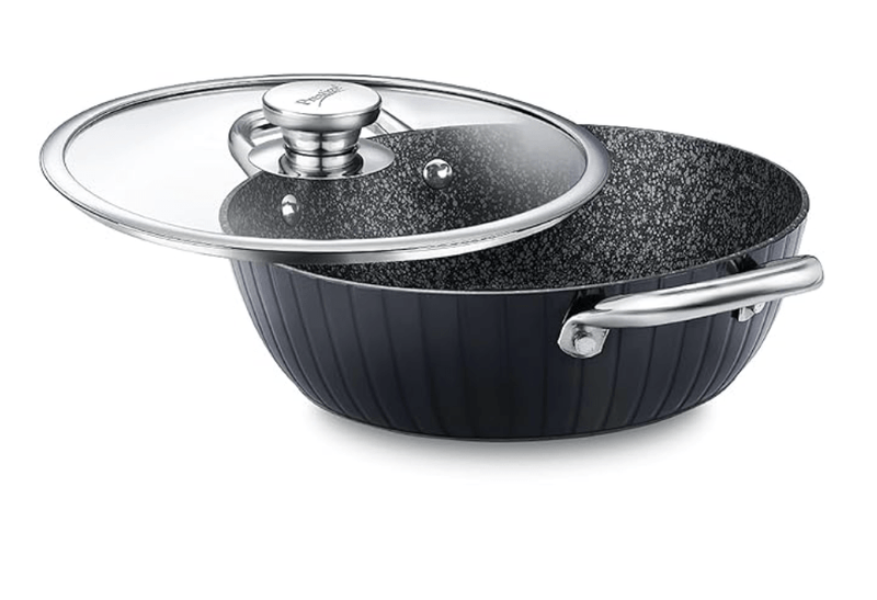Prestige Durastone Hard Anodised 6 Layer Non-Stick Kadai with Glass Lid, (28 cm, 3.8 Litre) (Black)-1
