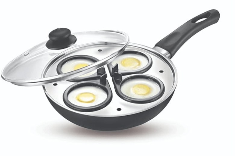 Prestige Omega Deluxe Granite Multi-Pan Cookware 20 Cm With Egg Poacher 1 U, Steamer 1 U, With Glass Lid(Black and Silver)-1