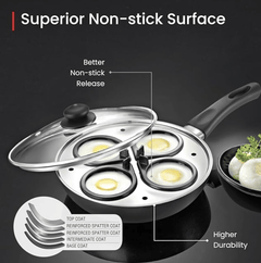 Prestige Omega Deluxe Granite Multi-Pan Cookware 20 Cm With Egg Poacher 1 U, Steamer 1 U, With Glass Lid(Black and Silver)-3