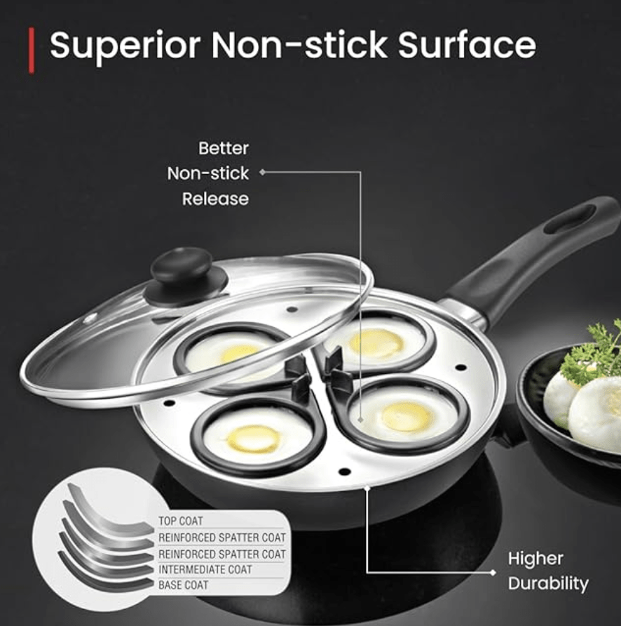 Prestige Omega Deluxe Granite Multi-Pan Cookware 20 Cm With Egg Poacher 1 U, Steamer 1 U, With Glass Lid(Black and Silver)-3