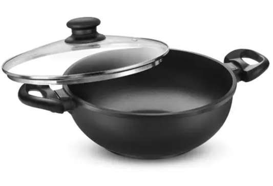 Prestige Omega Die-Cast Plus Aluminium Non-Stick Kadai 24 Cm with Glass Lid